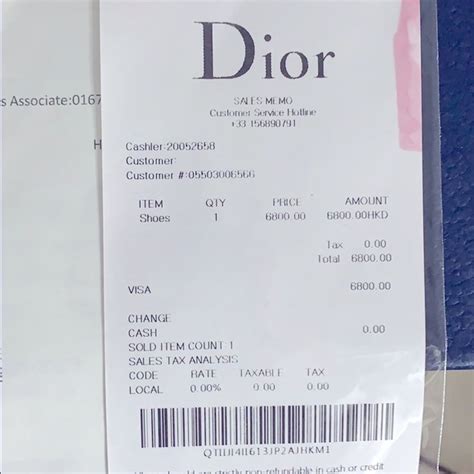 dior receipt